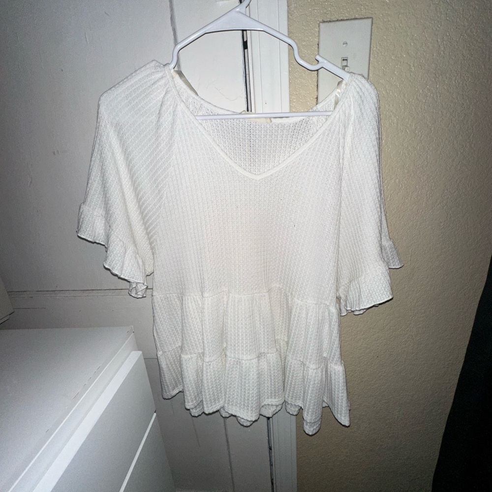Women's White Ruffle Hem Top